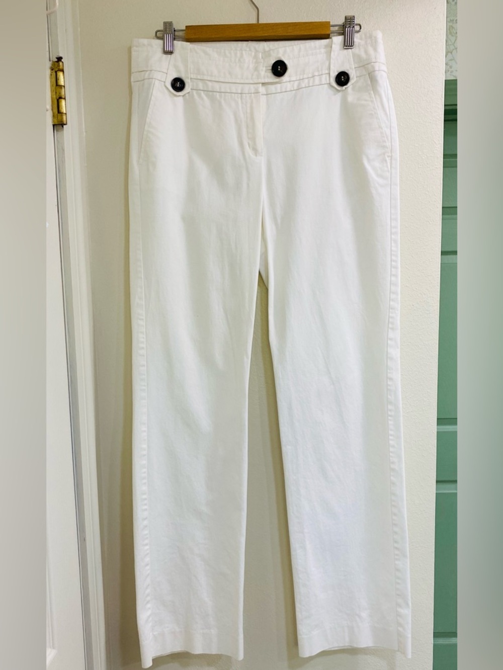 Mango White Straight-Leg Pants with Black Buttons Nautical Size 10